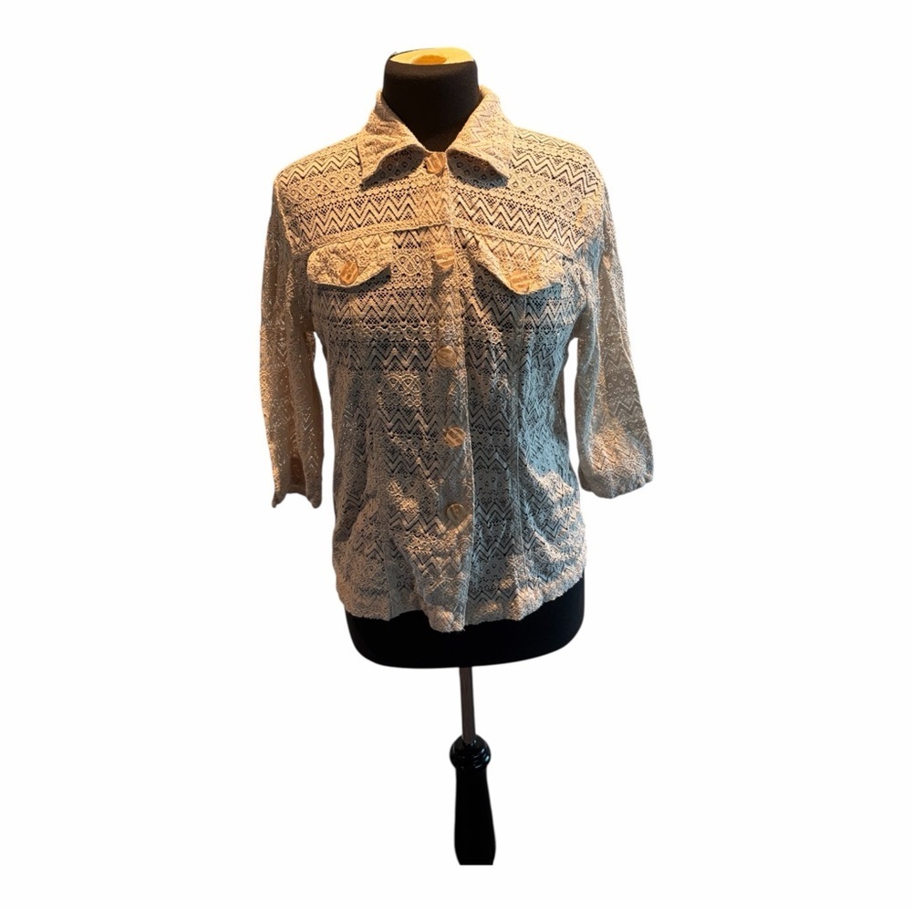 Y2K sheer lace button front blouse petite boho romantic top - Picture 2 of 5